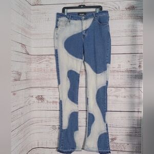 GUAPI Vintage Blue White Wavy Stacked Denim Jeans 36/36